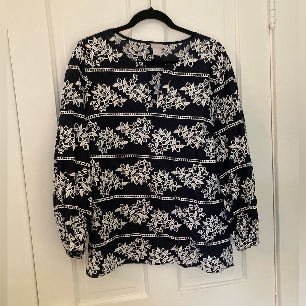 Chico’s Navy Eyelet Blouse
